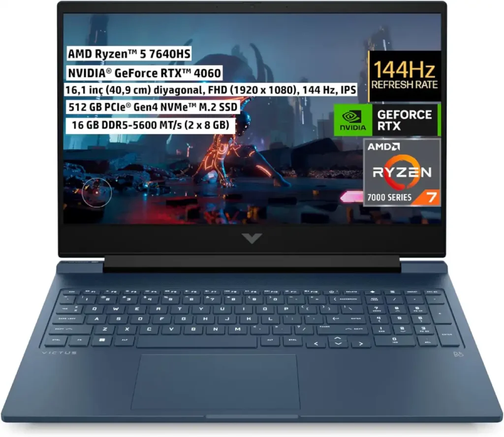 Amazon'da HP Victus Oyuncu Laptoplarında %20'ye Varan İndirim Başladı! - Öne Çıkan İndirimleri Listeledik! - (21 Temmuz) 5 HP Victus 7Z590EA Ryzen 5 7640HS 16 GB 512 GB SSD RTX4060 16.1_ Full HD Gaming Laptop