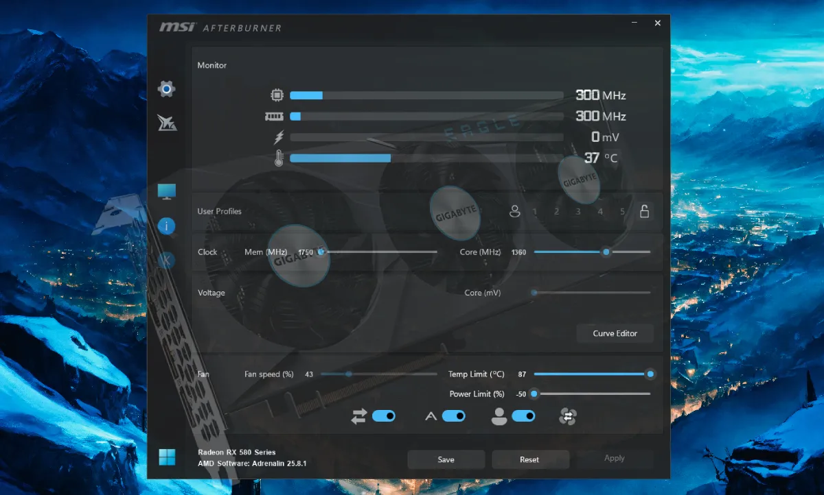 Bilgisayarımızda MSI Afterburner üzerinden yapmış olduğumuz ekran kartı overclock ve undervolt profilleri