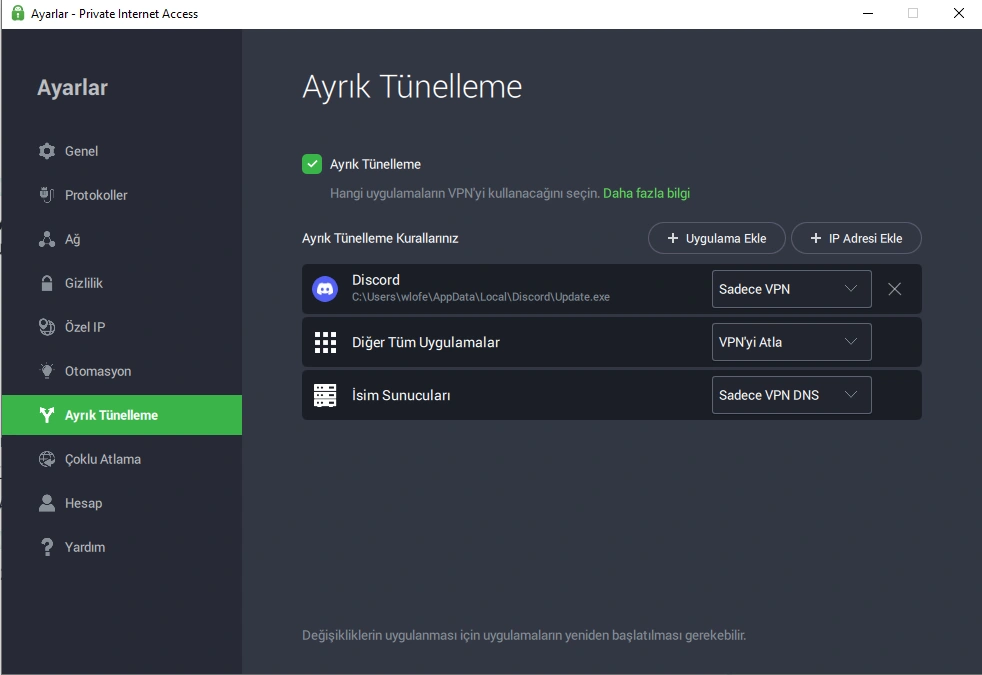 Private Internet Access İnceleme 13 Private Internet Access Ayrık Tünelleme