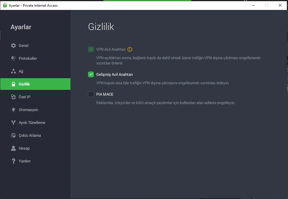 Private Internet Access İnceleme 12 Private Internet Access Kill Switch Tipi