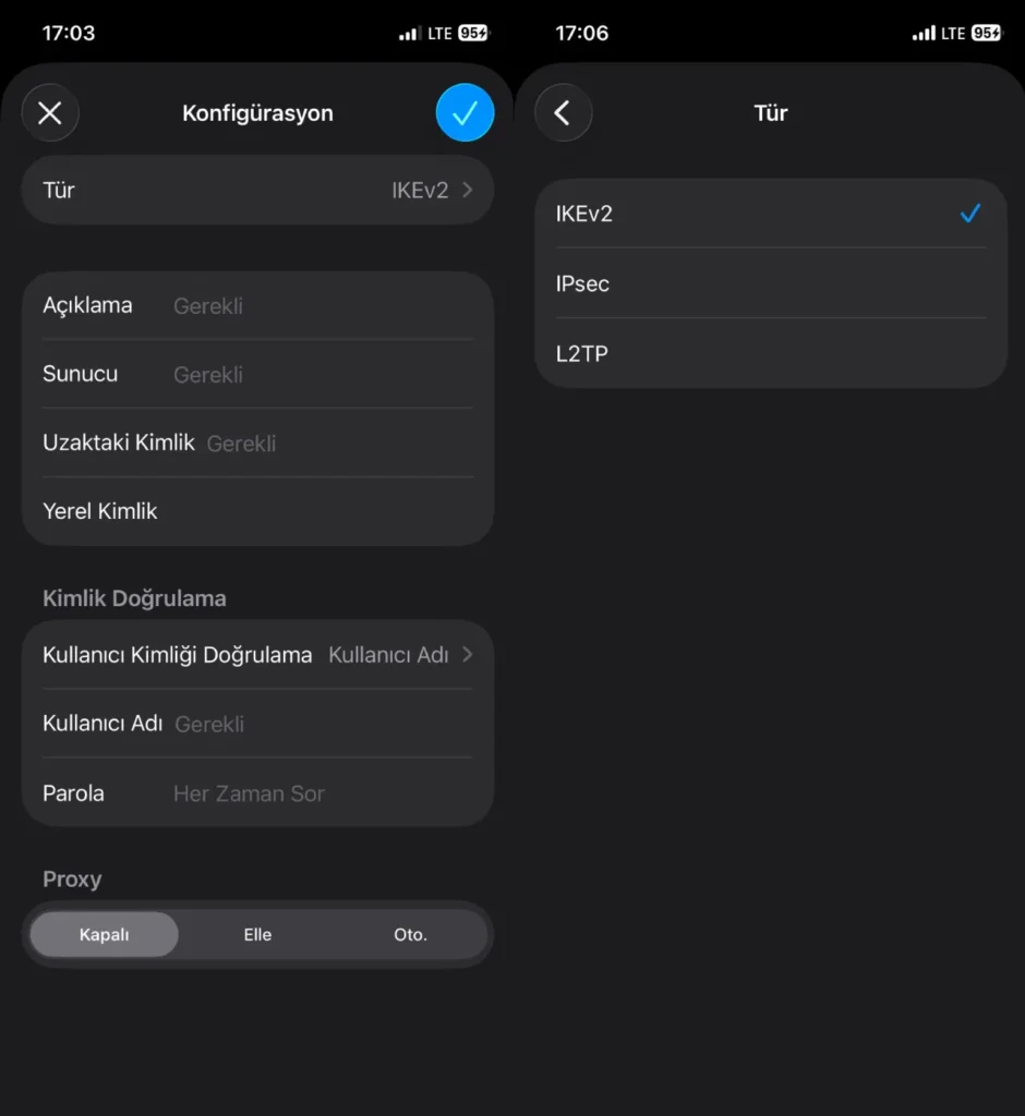 iPhone VPN Konfigürasyonu Ayarları